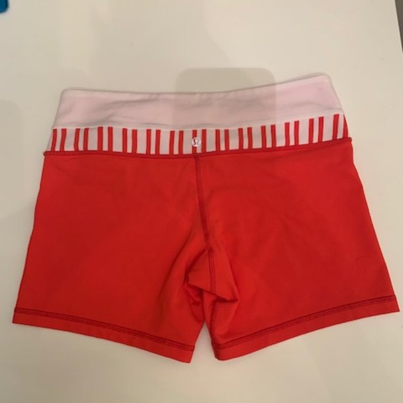 LuluLemon bright red shorts/white and stripe waist - Picture 2 of 2